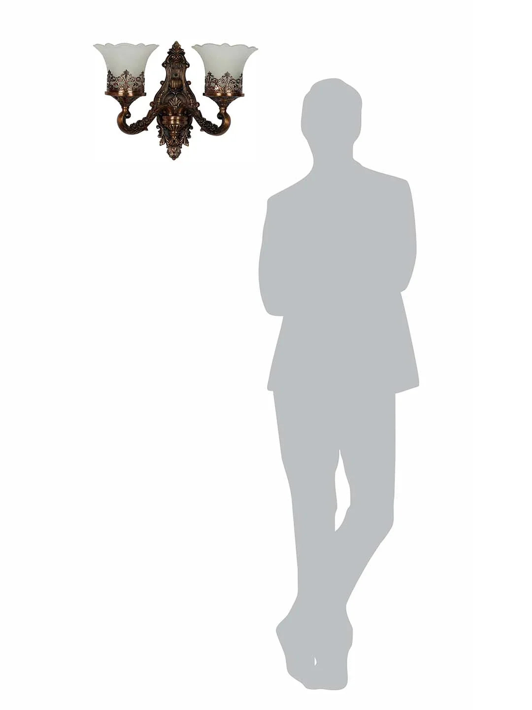 Antique Copper Finish Classic 2-Lights Aluminium Wall Lamp With Adorned Translucent Glass Shades