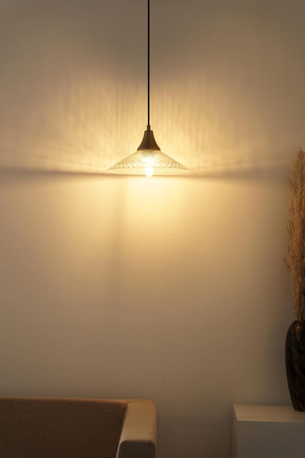 Diamond Cut Glass Pendant Hanging Light with Antique Brass Finish for Living Room, Bedroom, Kitchen, Dining