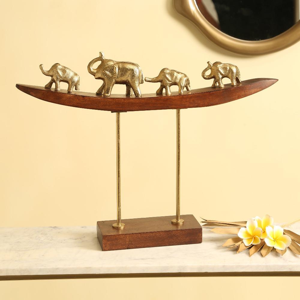 Elephant Family Sculpture On Stand | Showpiece for Living Room | Home Decor Item