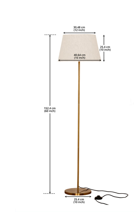 Floor Lamp Standing Modern Brass Antique Finish 5ft Height with 16 inches Off White Lampshade