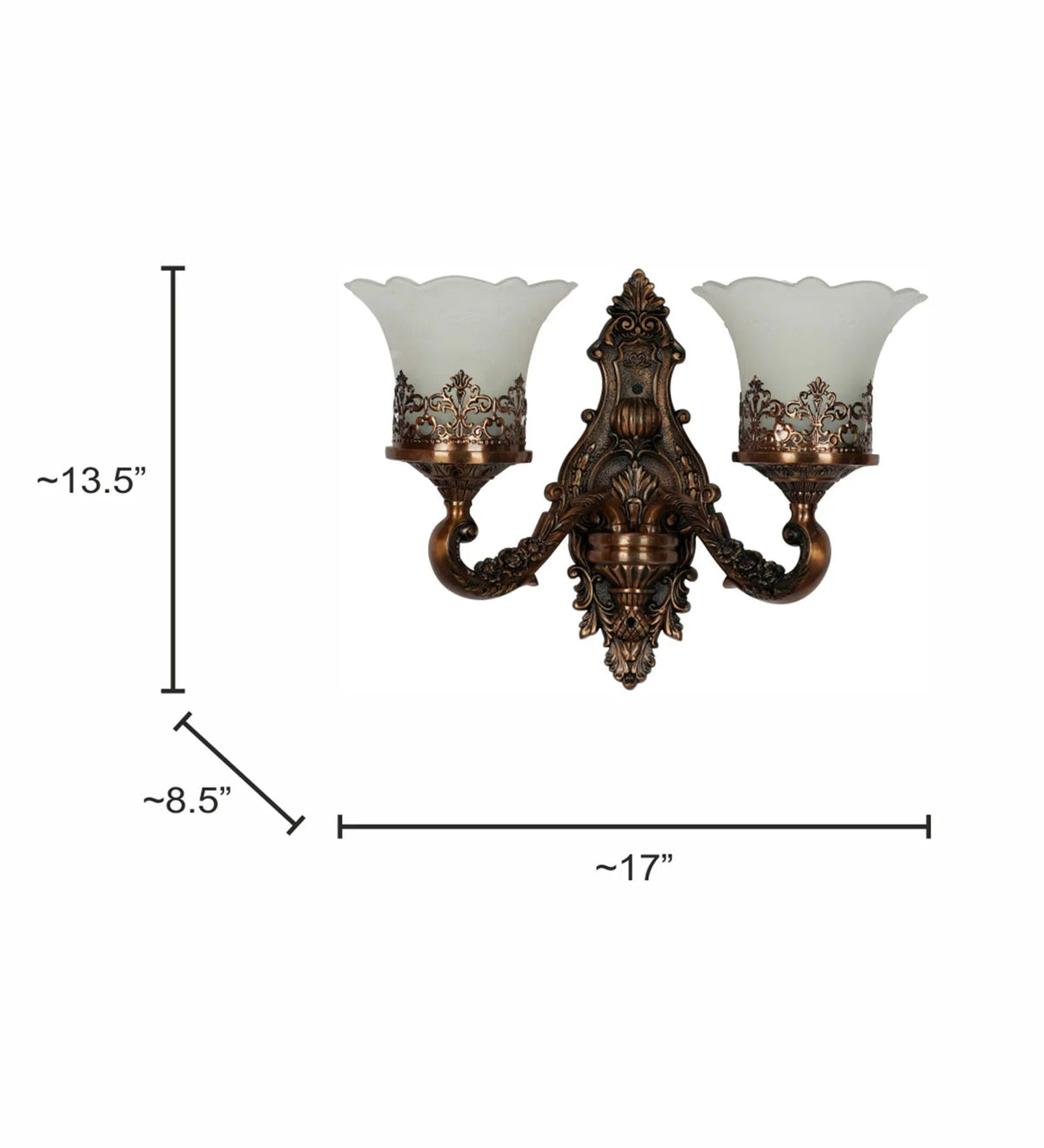 Antique Copper Double Light Wall Lamp | Glass Shade E27 Wall Sconce