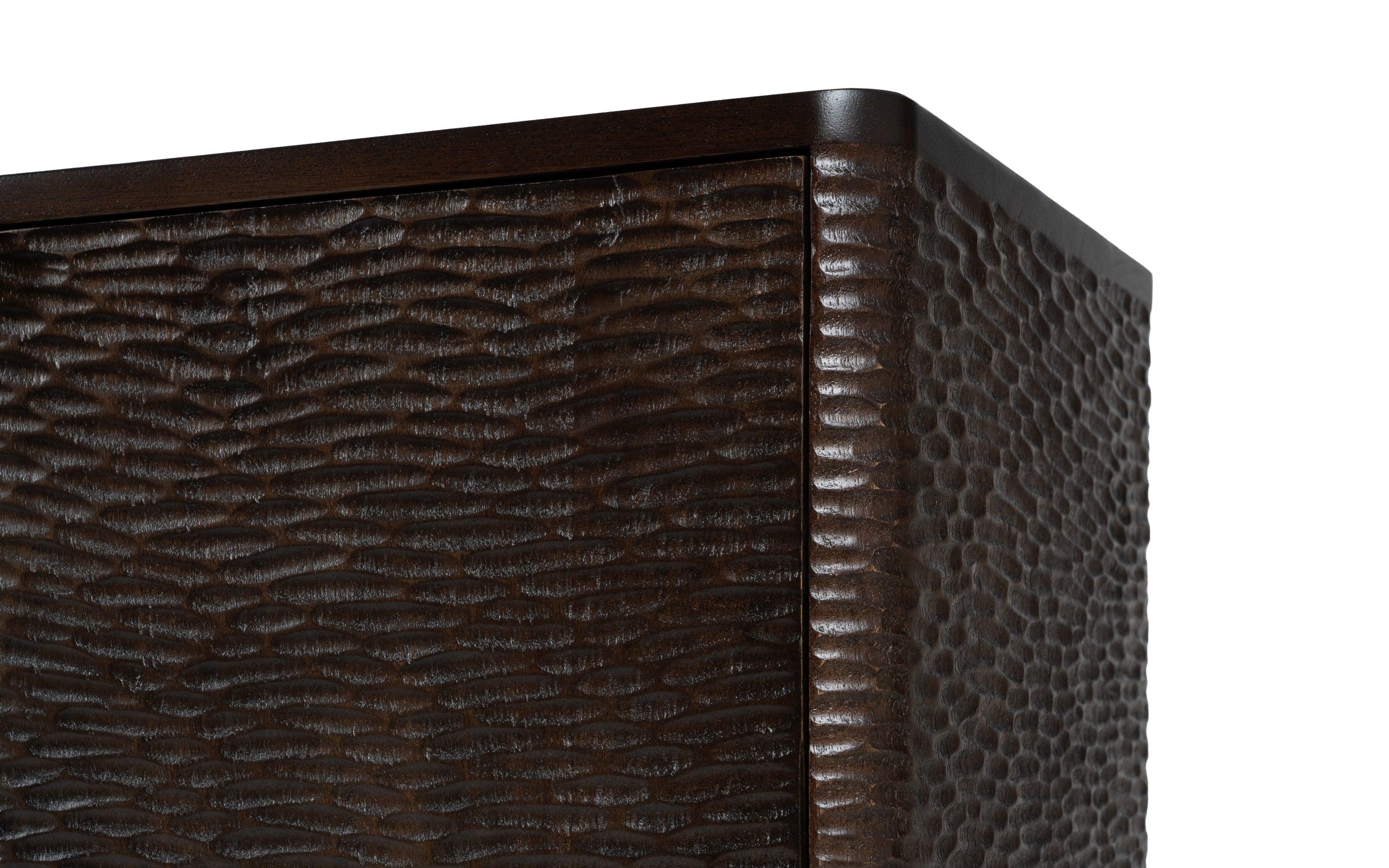 Sculpt TV Unit | Acacia Wood, Stainless Steel, and Brass