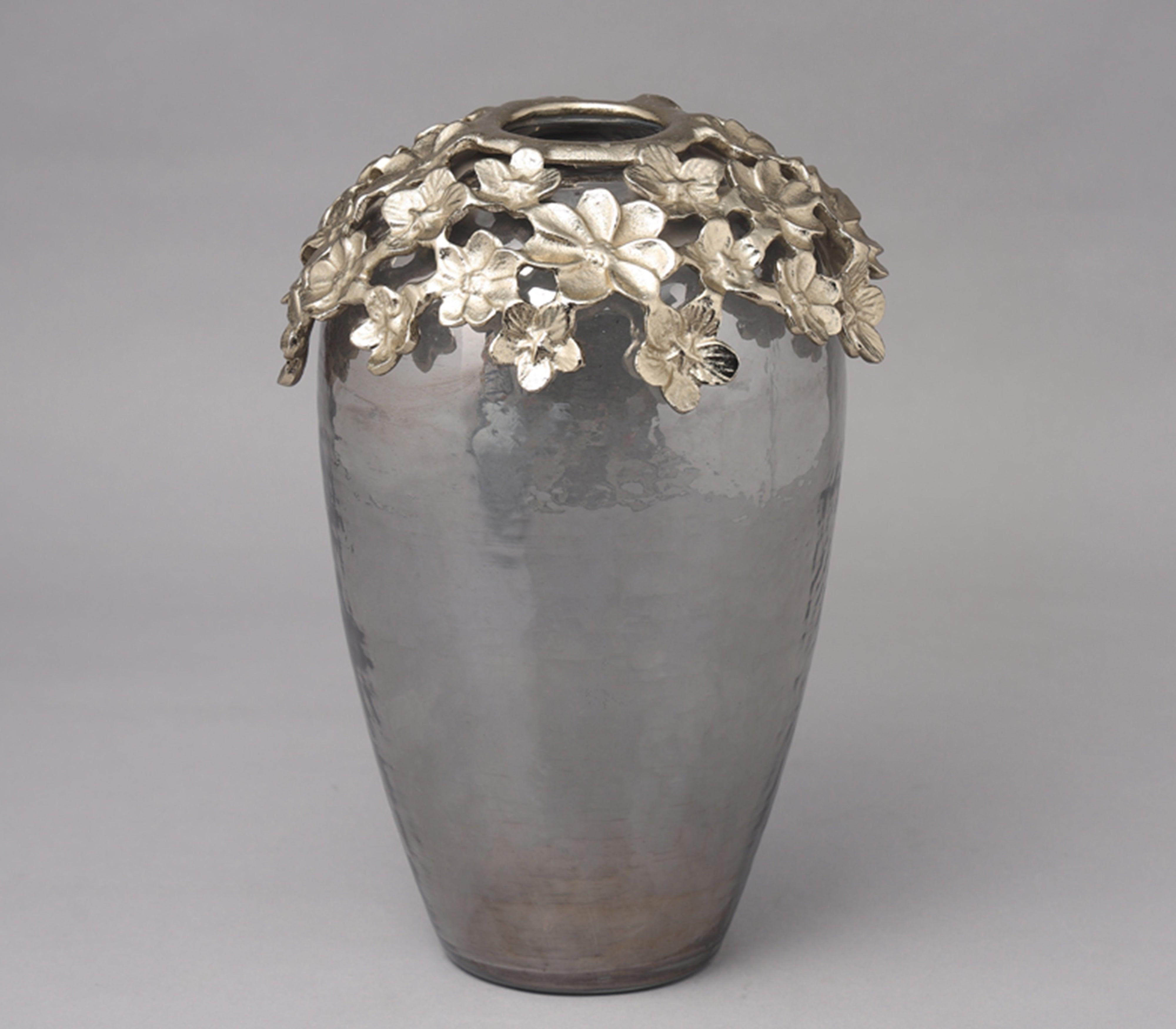 Blossom Vase | Gold Finished with Textutred Black Luster Glass