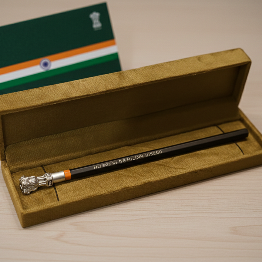 Pure Silver Plated Brass Ashoka Pillar Pencil Topper