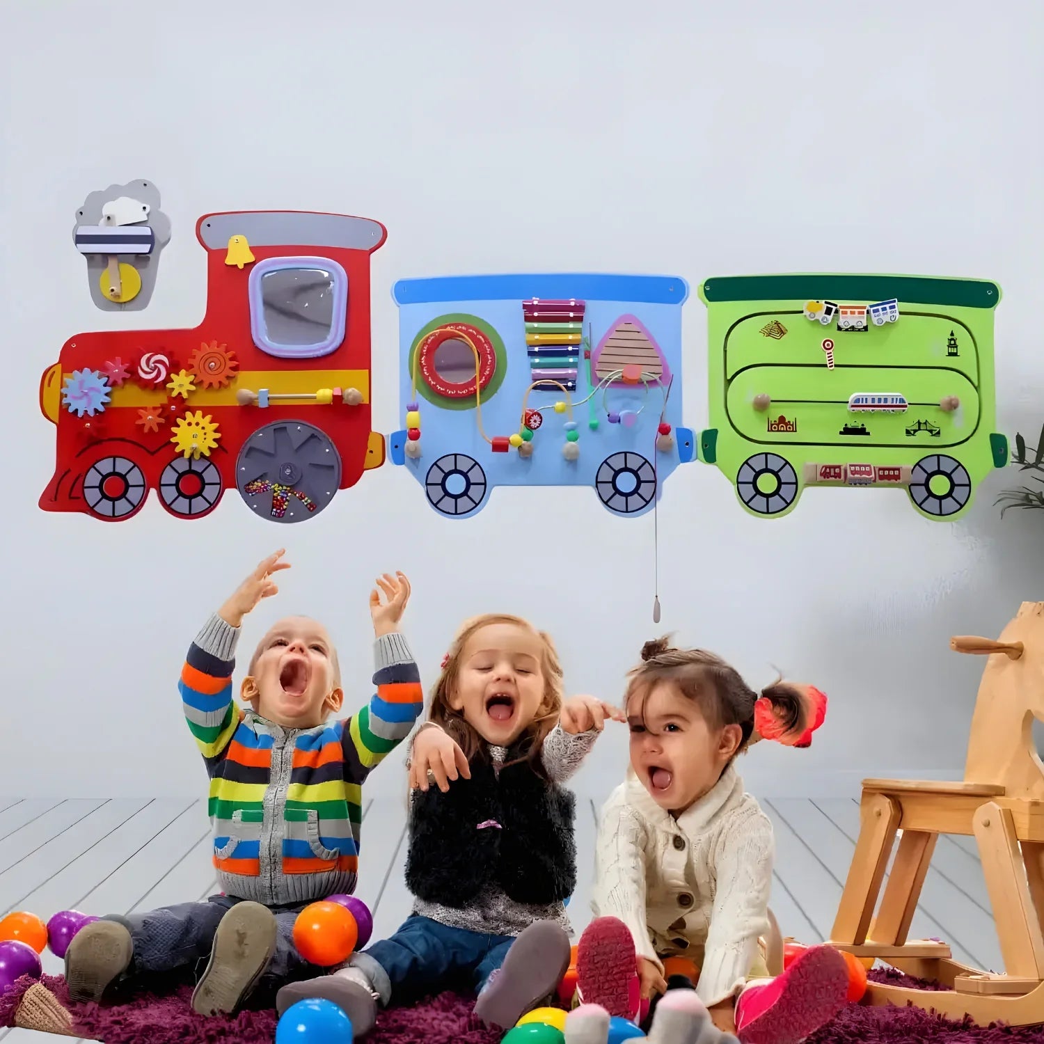 Elegant Creativity Wall Toy Train with Motor Skill Development (Set of 3)