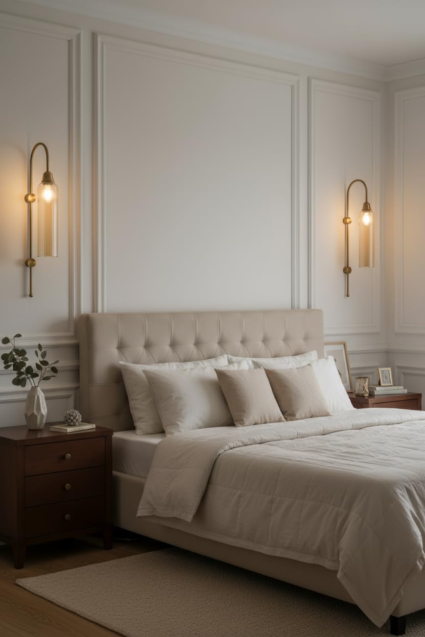 Modern Wall Lamp Antique Brass Finish with Golden Luster Long Glass for Bedside, Living Room, Bedroom, Home Decoration, Restaurant