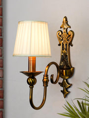 Gold European-style Single Light Steel Wall Sconce With 6 Inch Pleated Fabric Shades