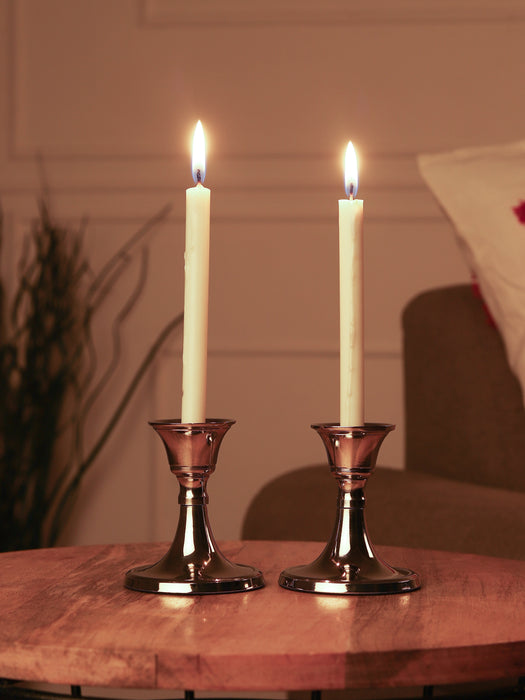 Metal Taper Candle Holder | Set of 2 - Nickel