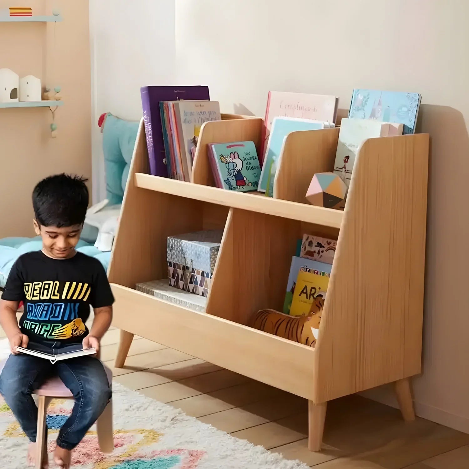 Stylish Bookshelf Open Bookcase, for Baby Books Space-Saving Storage