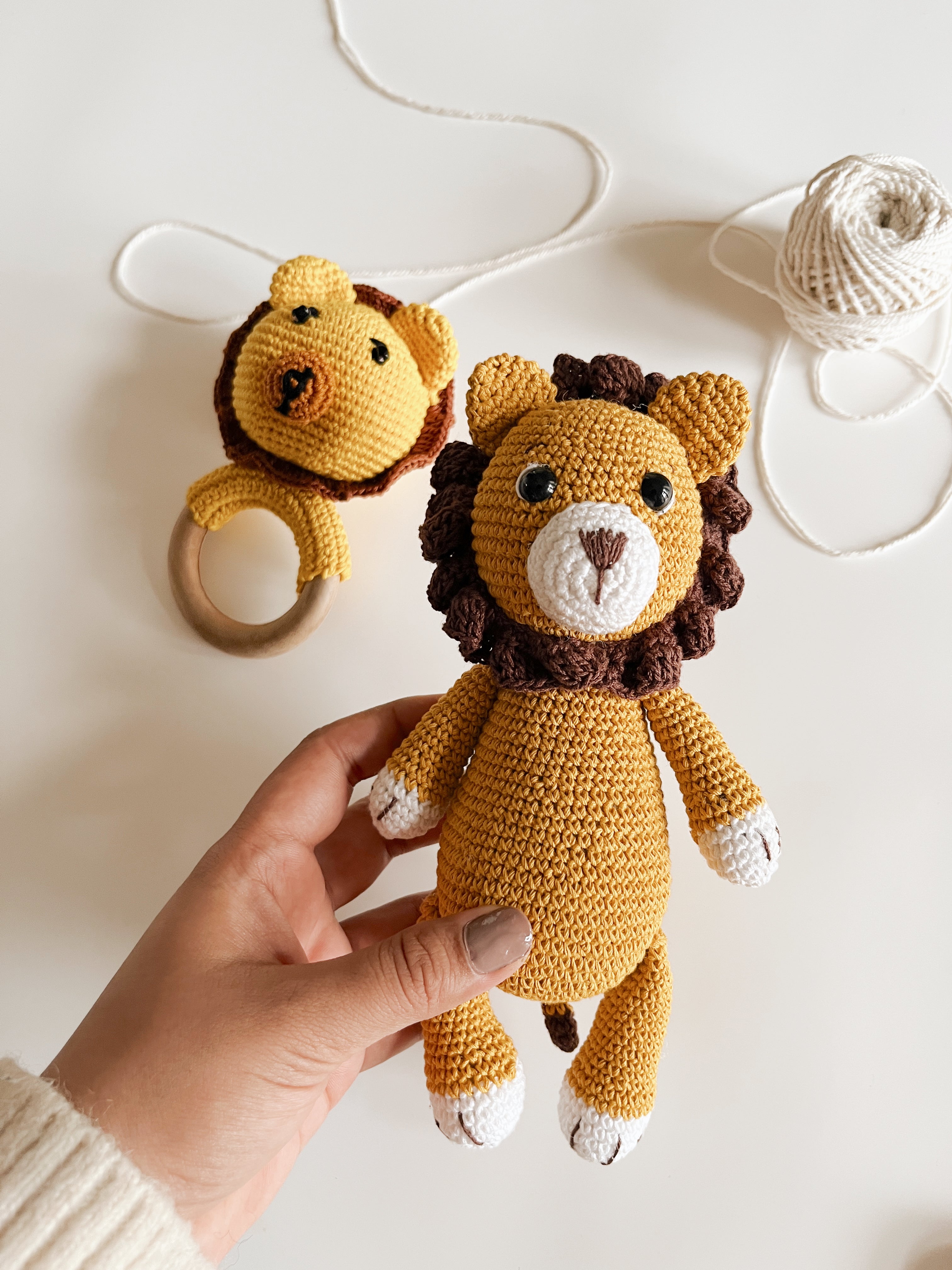 Crochet Lion and Rattle set