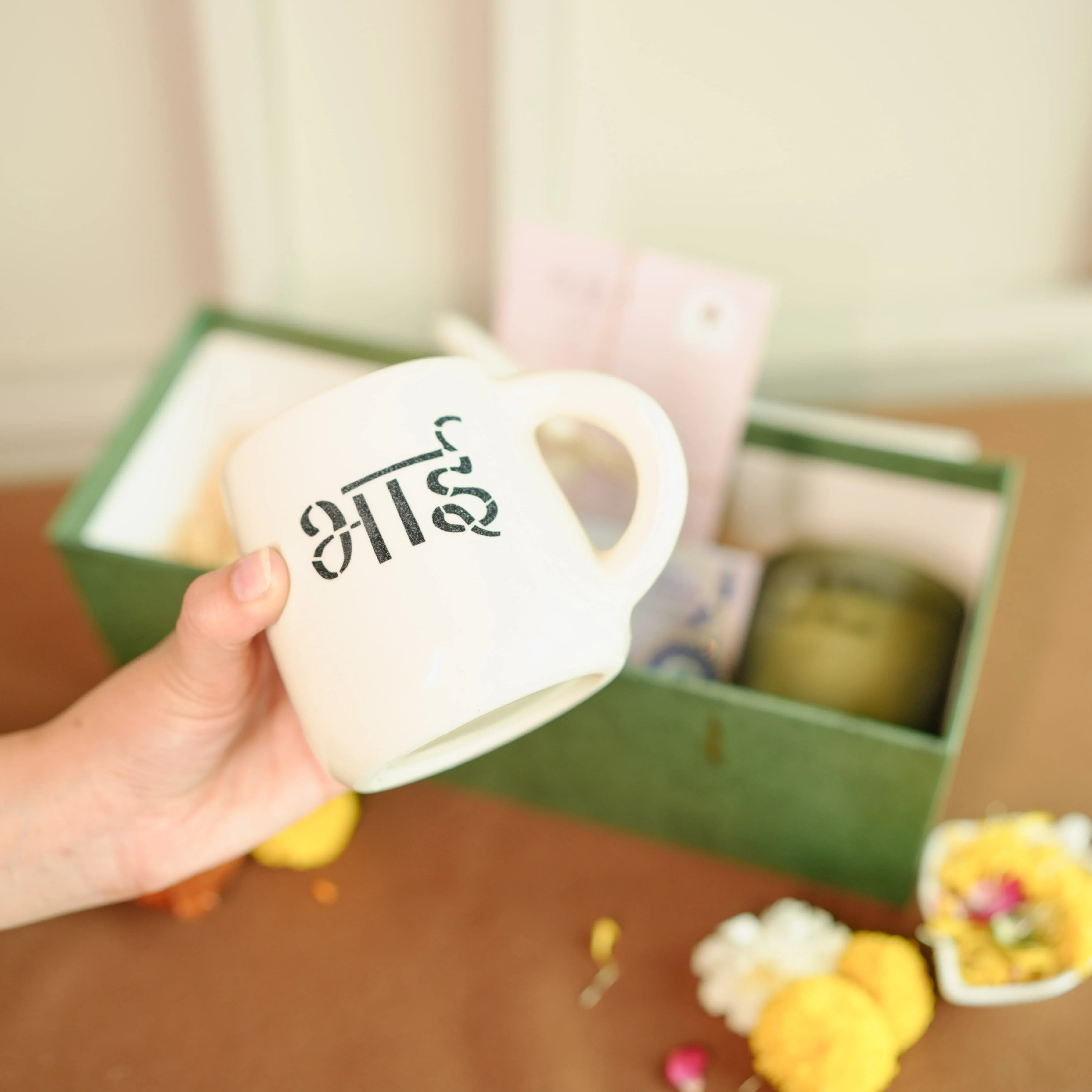 Premium Rakhi Hamper for Bhai & Bhabhi – Evil Eye Rakhi Set, Bhai Mug & Lemongrass Candle