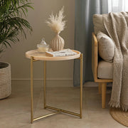 Tri-Metal Side Table with White Marble Top | Brass Gold Accent End Table for Living Room