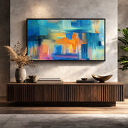 Azure Motion – Blue Gold Modern Abstract Canvas Wall Art 48x24