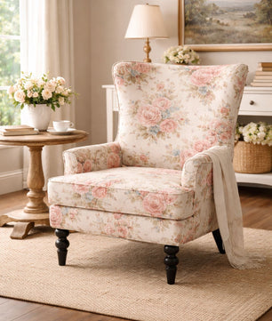 Blush Rose Vintage Floral Accent Chair
