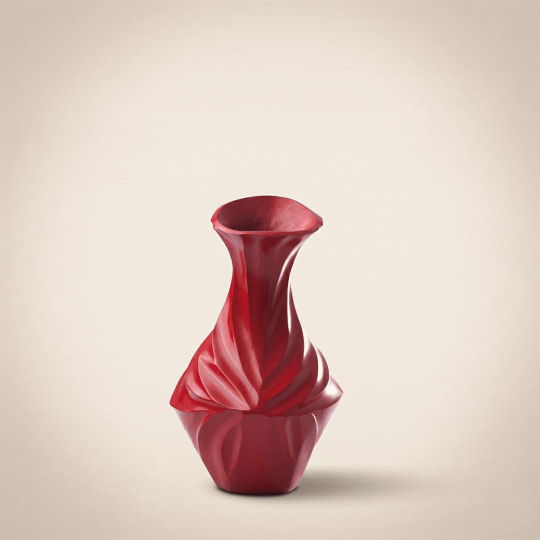 SculptWave Ruby Red Aluminum Decorative Vase – Modern Sculptural Accent