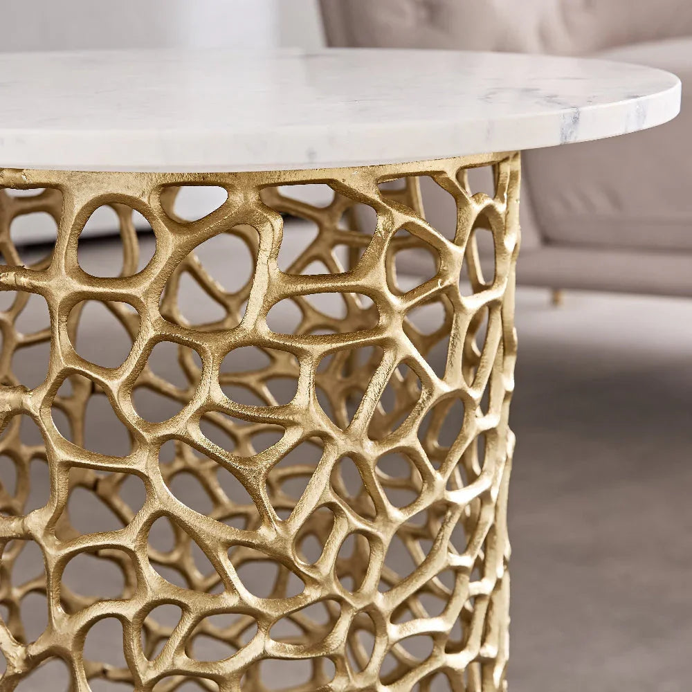 Dolce Marble Side Table | Designer Round End Table For Living Room |  Luxurious Teapoy Table