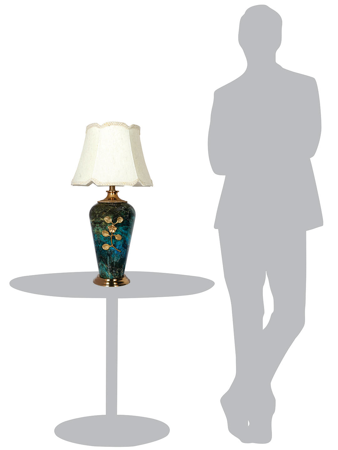 Green Marble Effect Table Lamp with Scalloped Shade