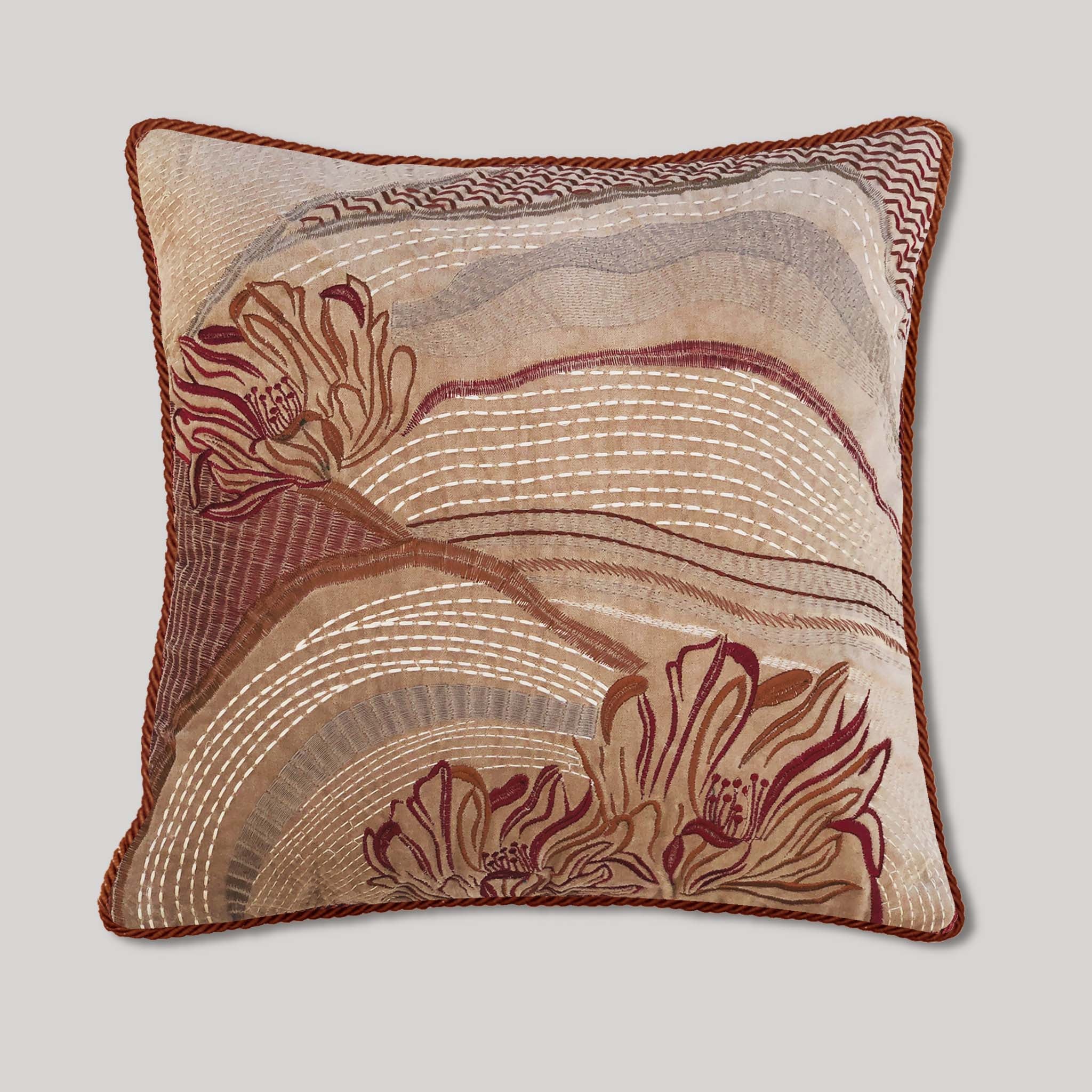 Elysian Drift Petals - Embroidered Cushion Cover - 18 x 18
