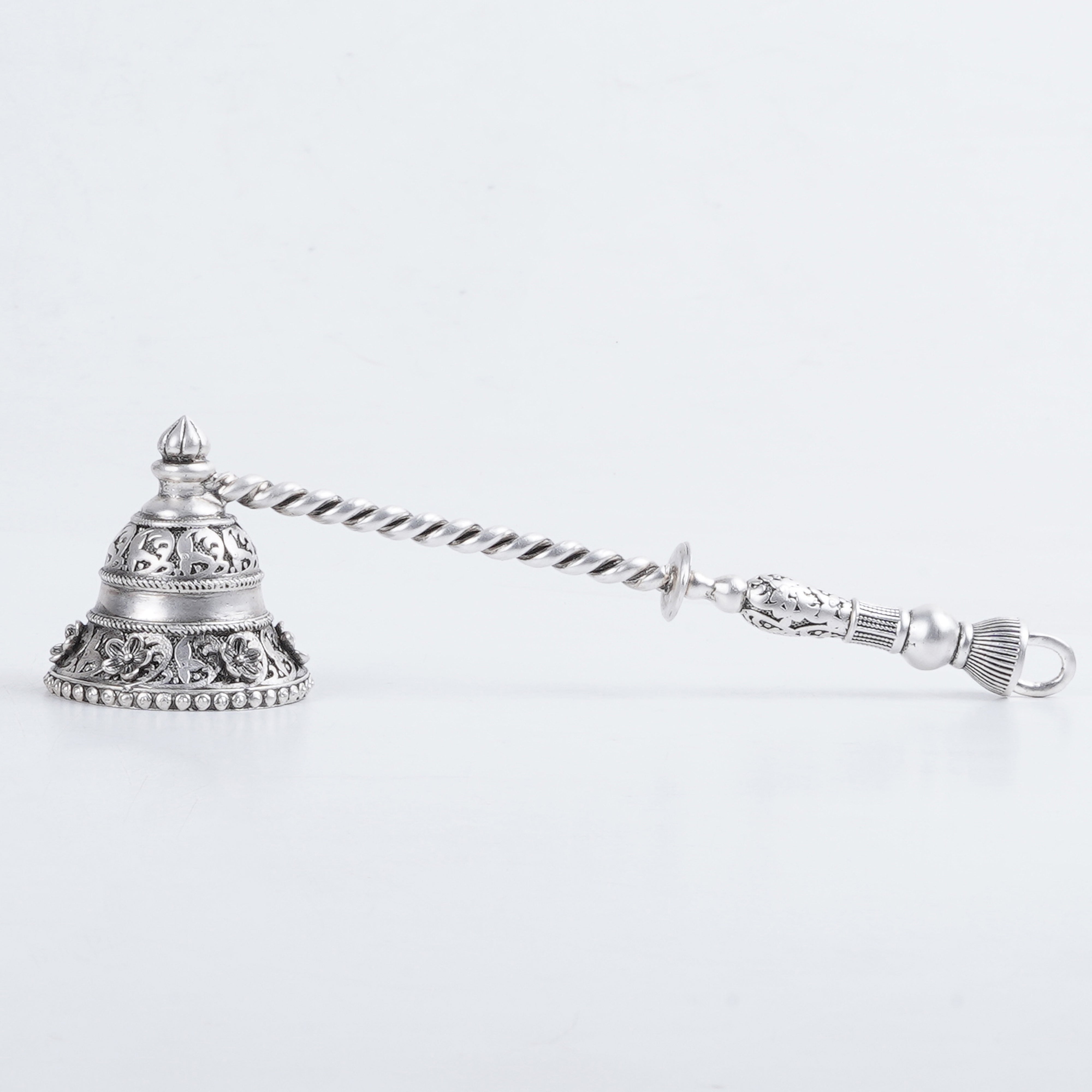 Silver Plated Brass Ornate Candle Snuffer | Luxury Filigree Bell Snuffer With Twisted Handle