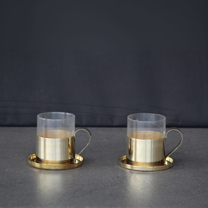 Borosil Fitted Brass Tea Cups | Traditional Mug Set For Home & Gifting