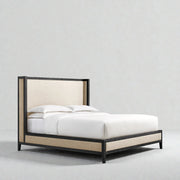 Shell Solid Teak Wood And Fabric Upholstered King Size Bed