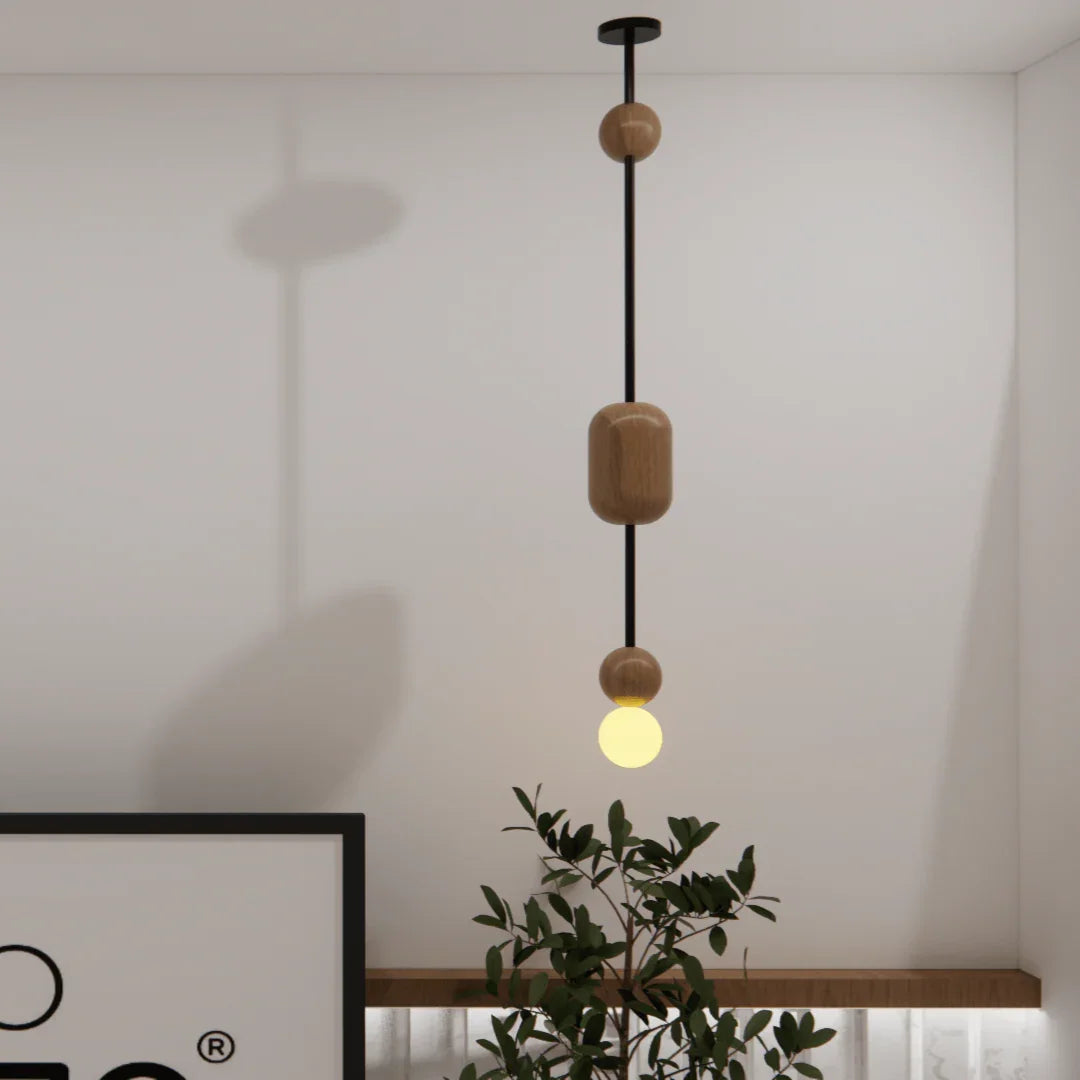 Orba Hanging Light | Solid Wood And Metal Pipe With Fitting Hardware
