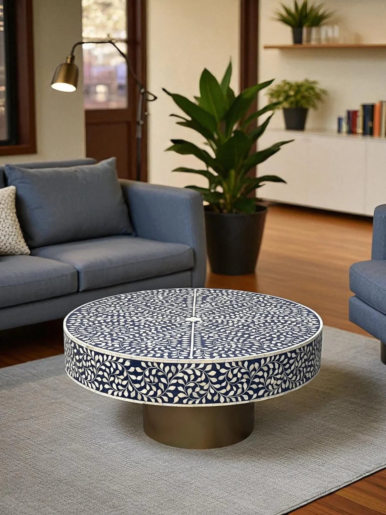 Inlay Blue Round Coffee Table