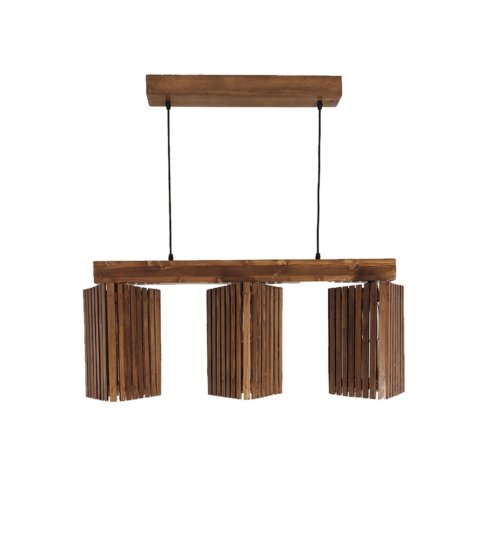 Trikona Brown Wooden 3 Series Hanging Lamp