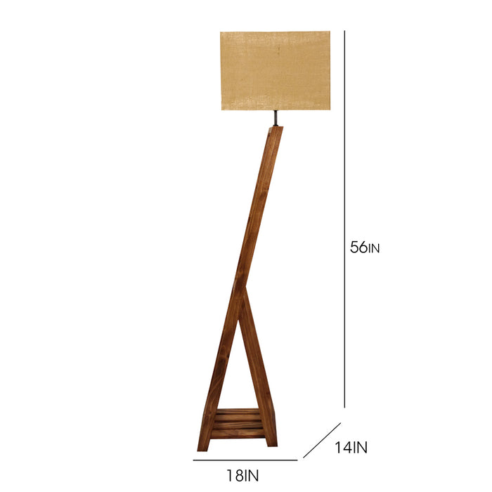 Bezalel Wooden Floor Lamp with Beige Fabric Lampshade