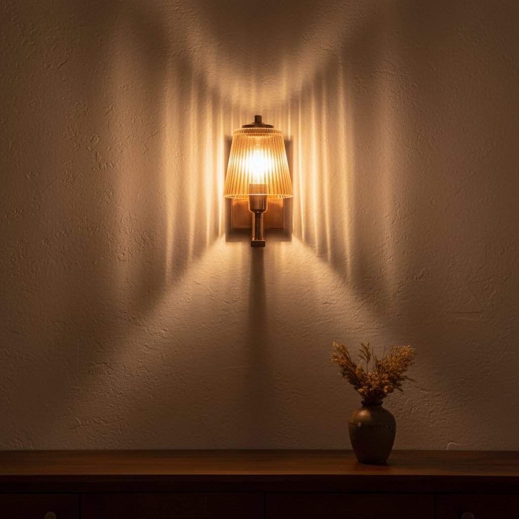 Copper Wall Sconce | Ribbed Glass Shade & Modern Wall Light Lamp Home Decor