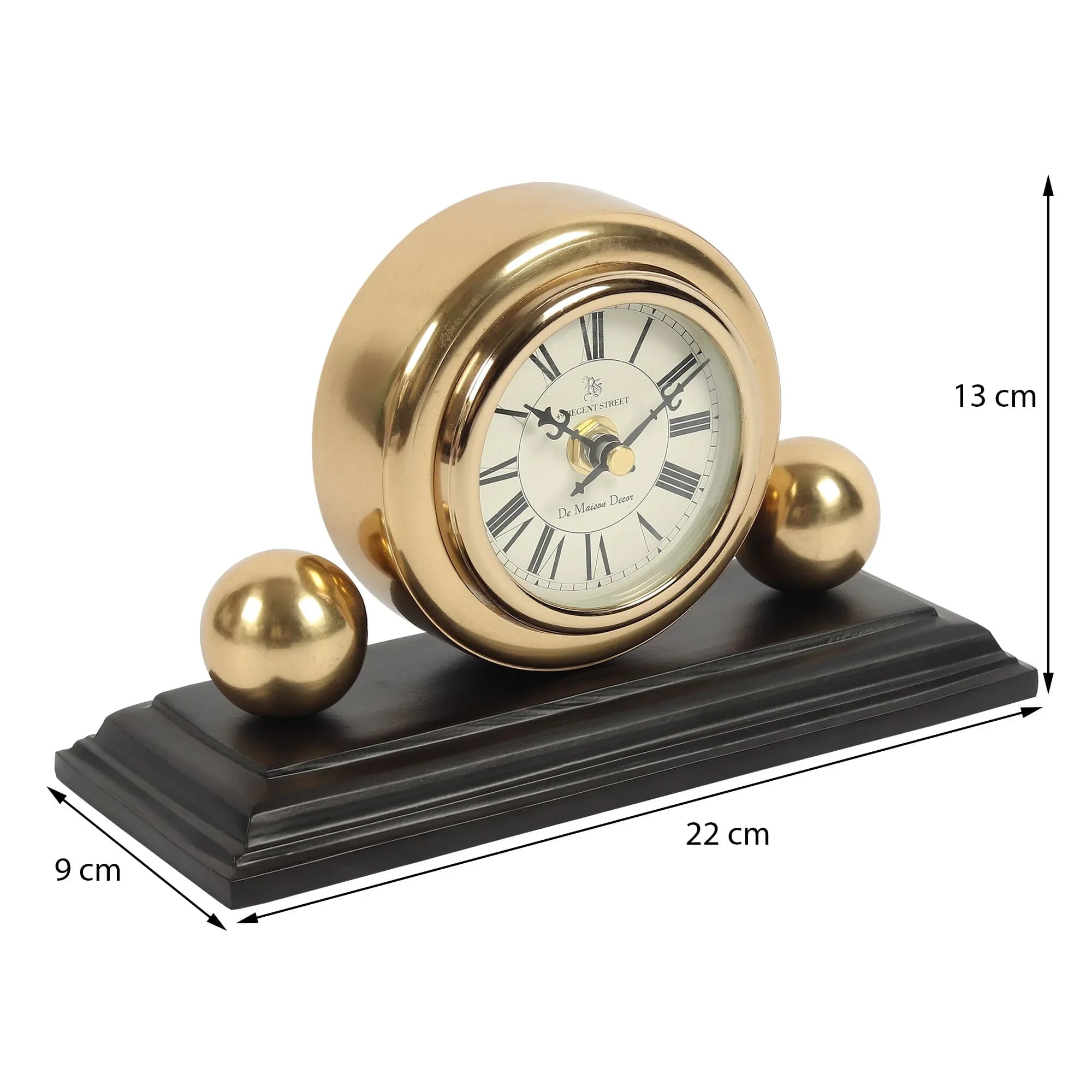 Orbit  Designer Table Clock | Sculptural Vintage-Inspired Desk Clock in Gold & Silver