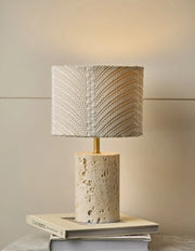 Terra - Travertine & embroidered lampshade | Table Lamp