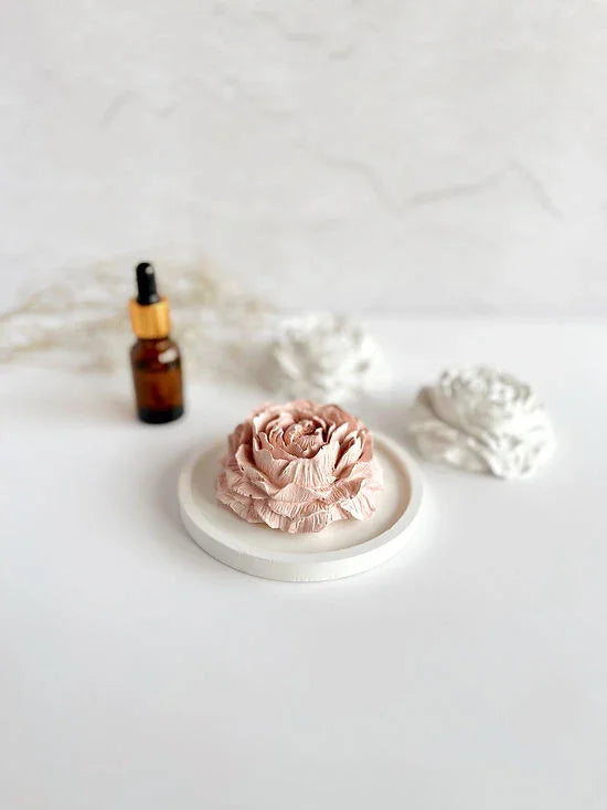Peony Aroma Stone Flower Passive Diffuser On A Round Coaster