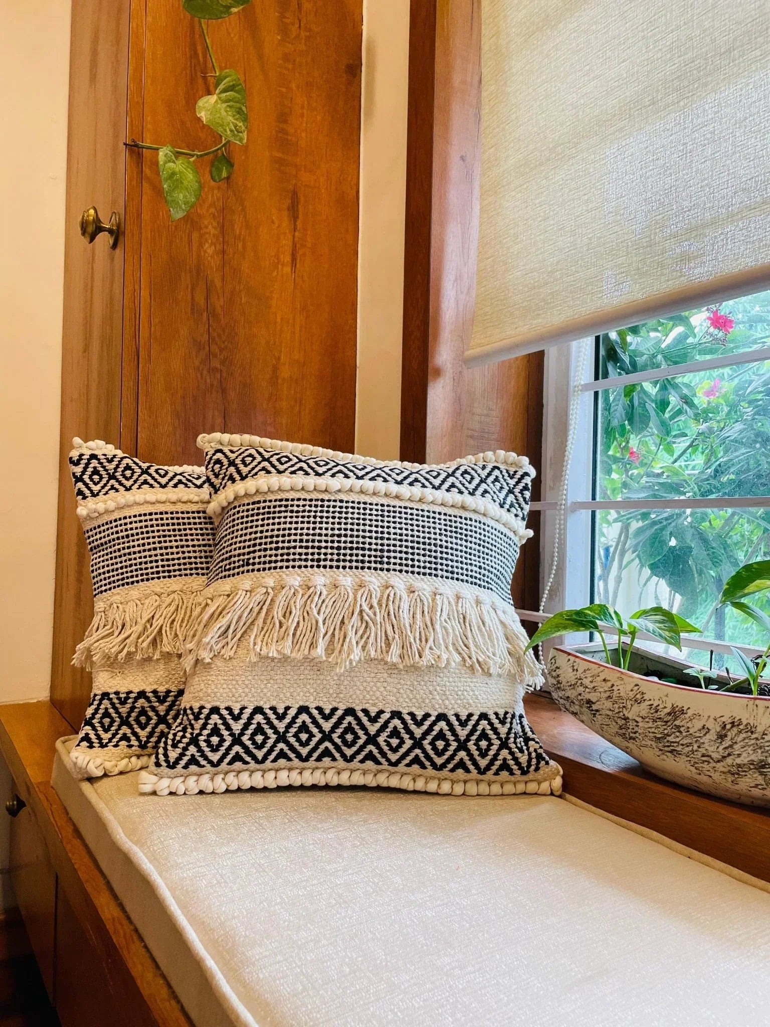 Bohemian Cotton Cushion Covers Black and White