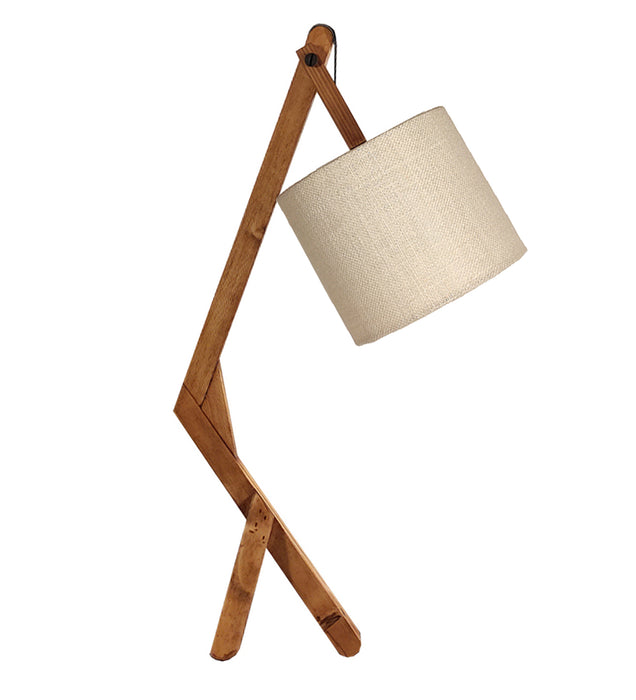 Emphasis Wooden Table Lamp with Brown Base and Yellow Fabric Lampshade