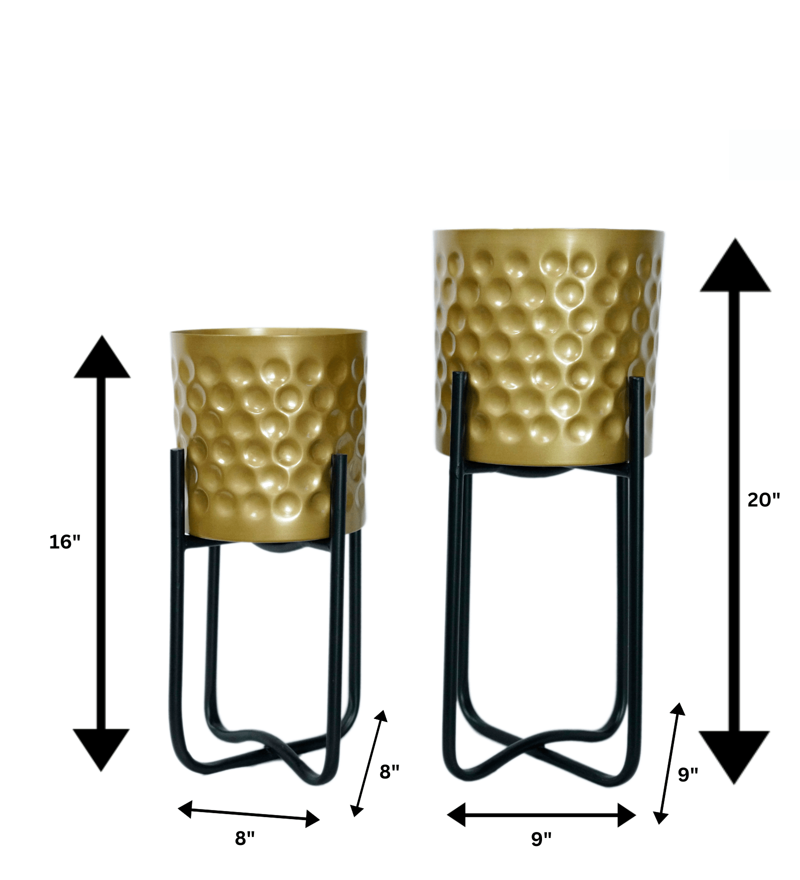 Gold Hammered Metal Floor Planters with Stands Planters for Living Room, Bedroom (Hammered Planter)