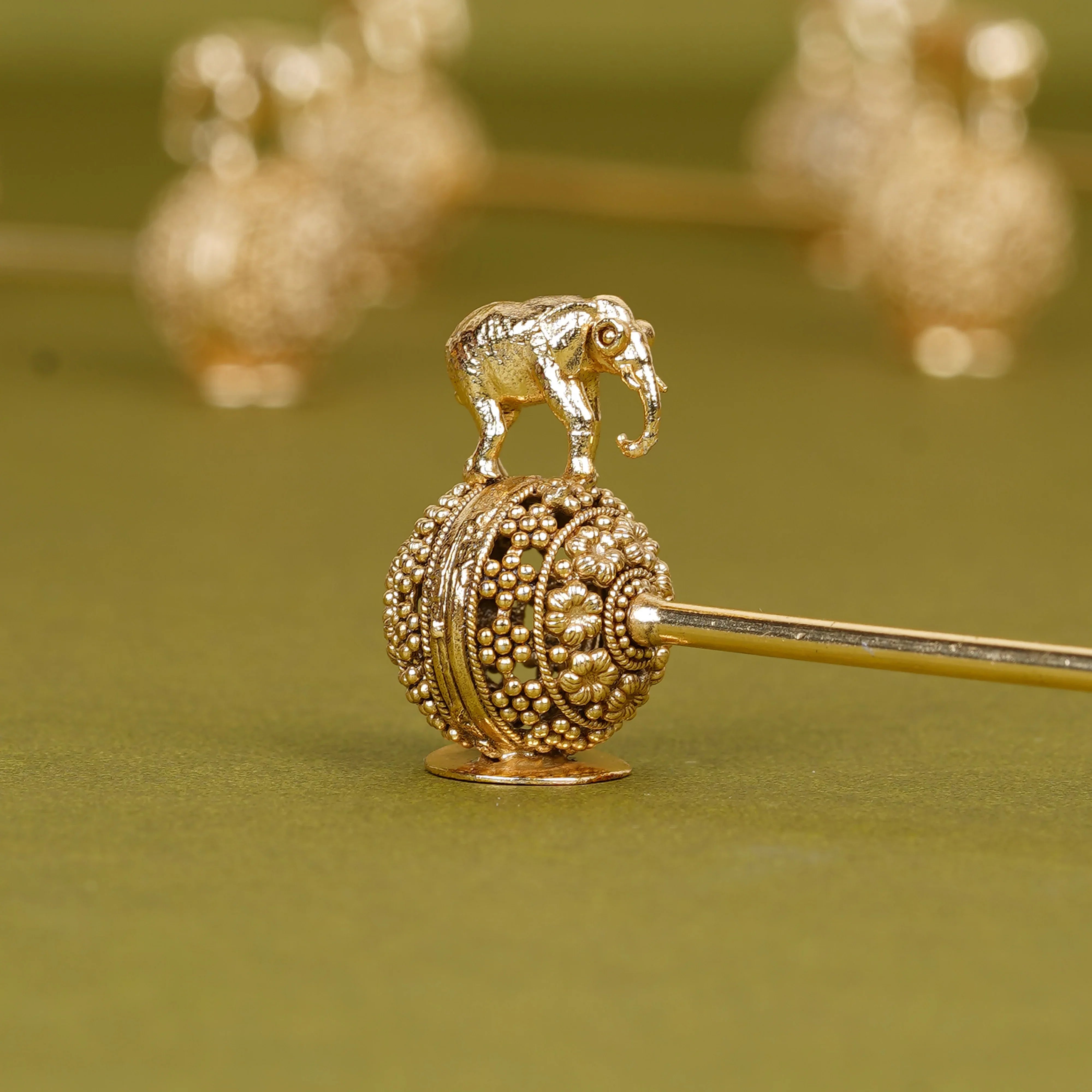 Gold Plated Brass Twin Elephant Spoon Rest
