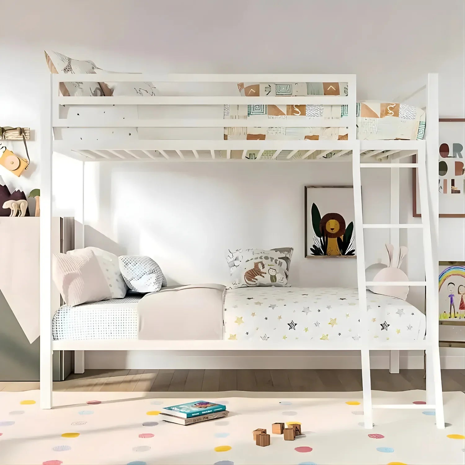 Elegant Modern Handmade Twin-Size Bunk Bed for Kids