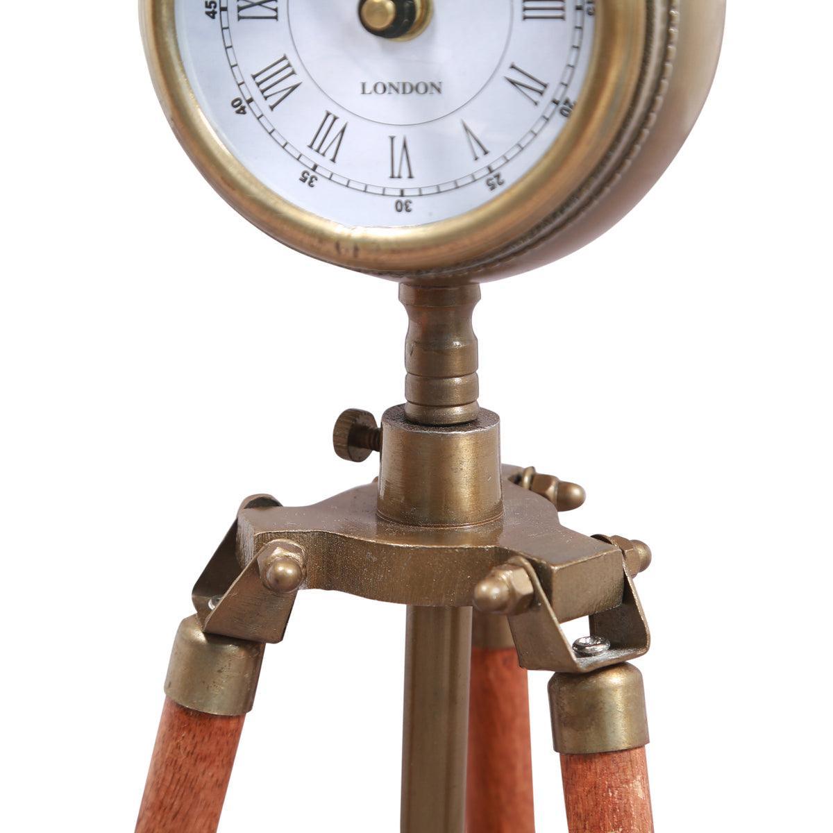 Antique Brass Tripod Table Clock | 16.5 Inches Analog Clock for Office & Home