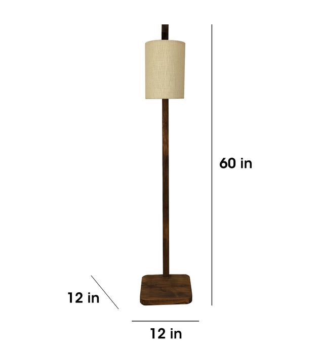 Elementary Wooden Floor Lamp with White Fabric Lampshade