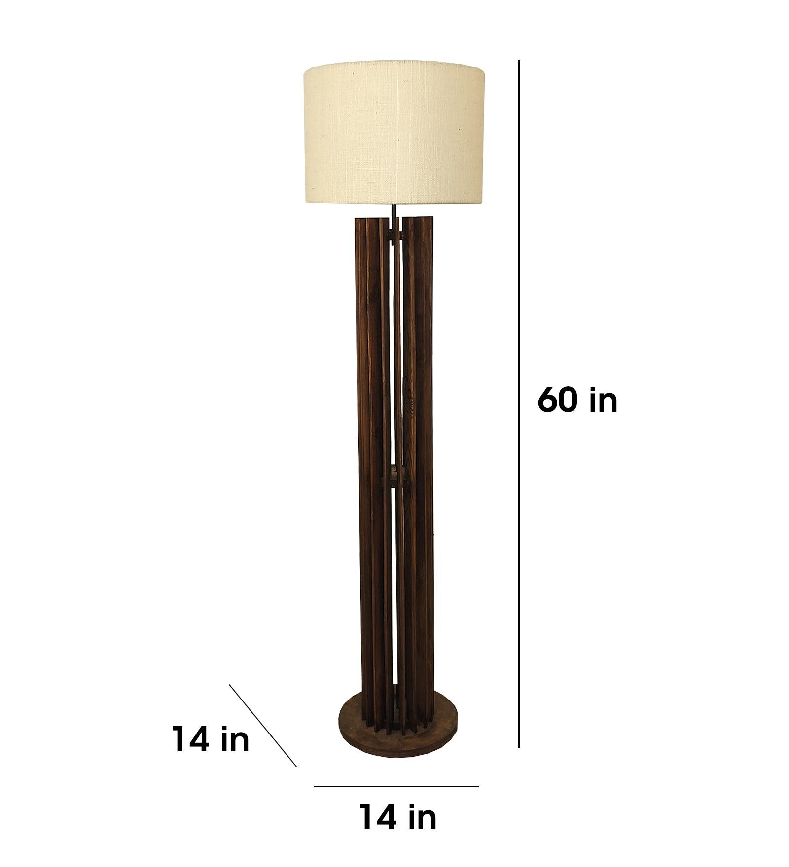 Ventus Wooden Floor Lamp with Premium Beige Fabric Lampshade