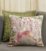 Pushp Vihang Embroidered Velvet Cushion - Silver Colour, 18 x 18