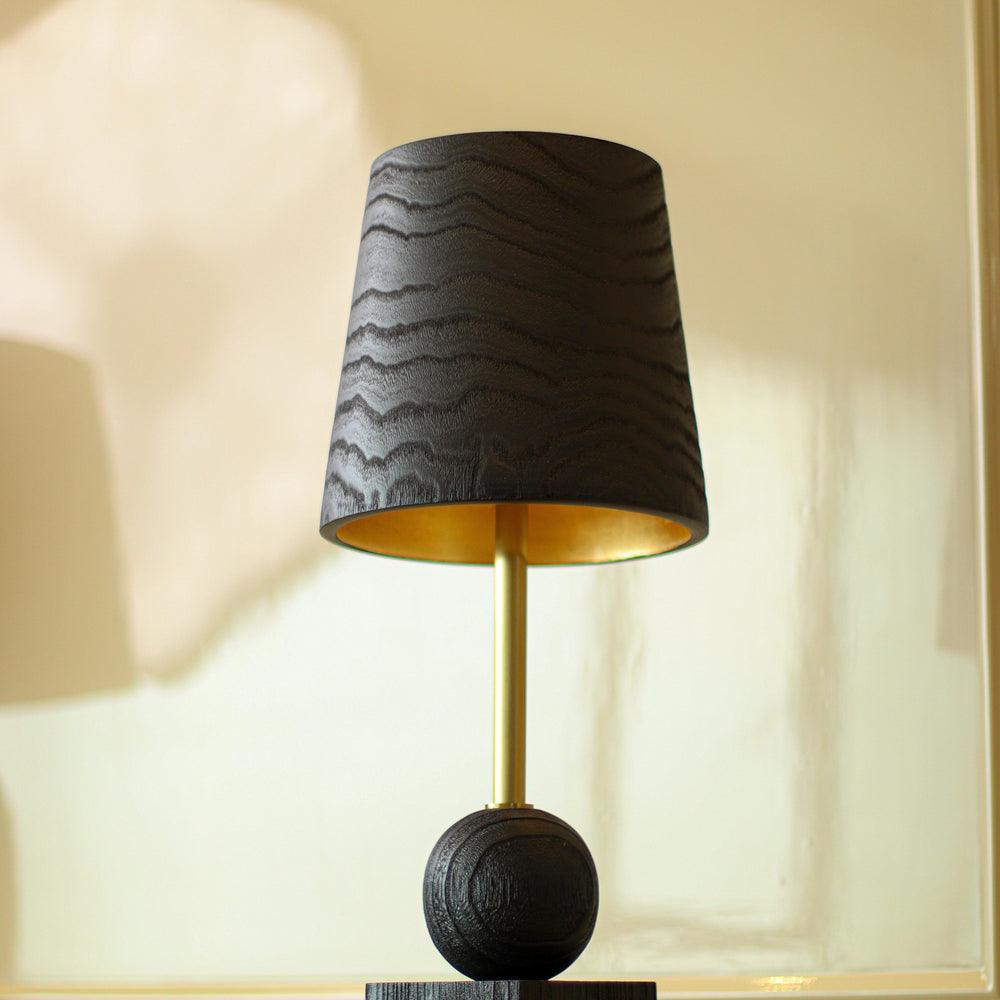 Ebony Modern Wooden Table Lamp for Living Room | Black Finish Night Lamp for Bedside, Study