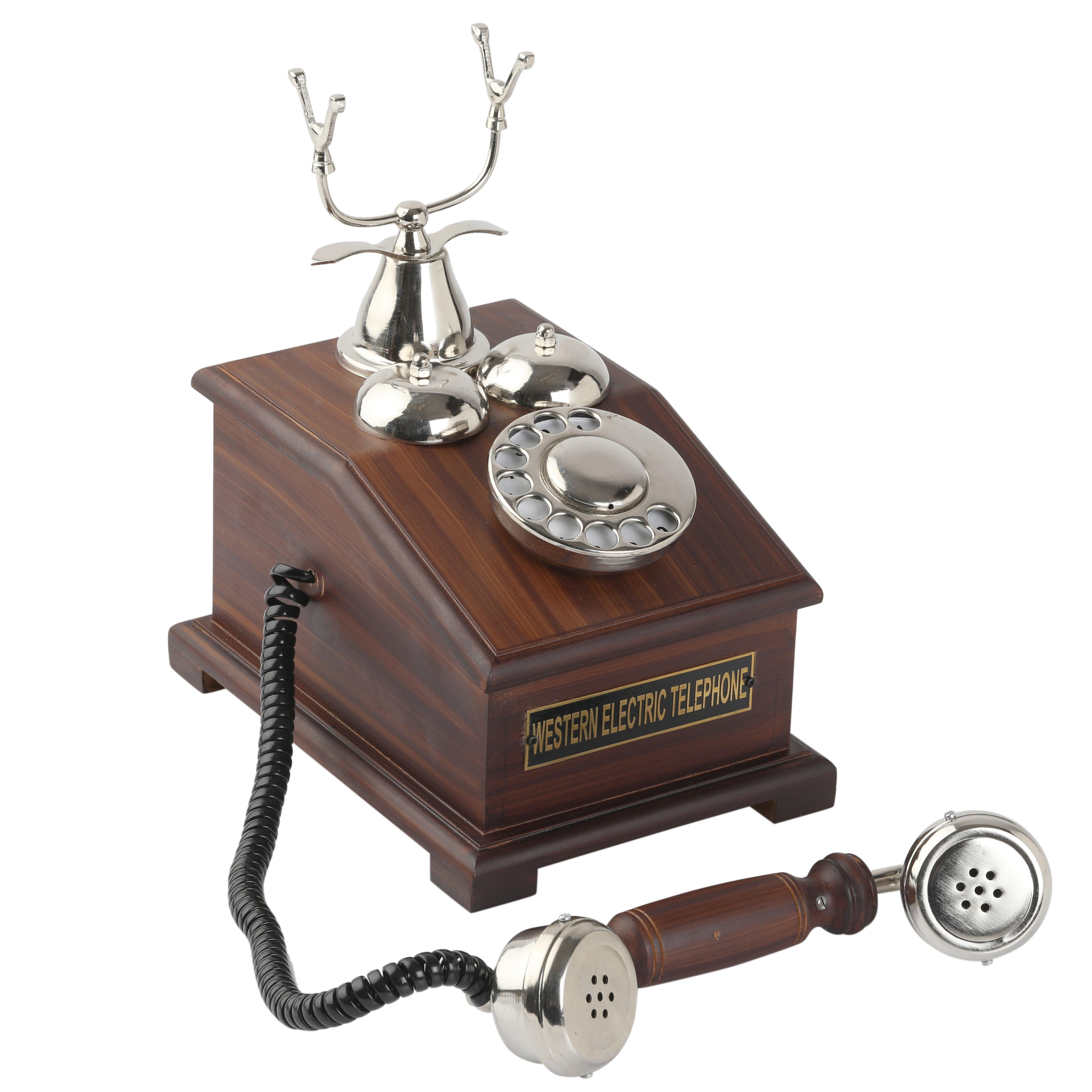Collectible Brass and Wood Decorative Telephone - Rotary