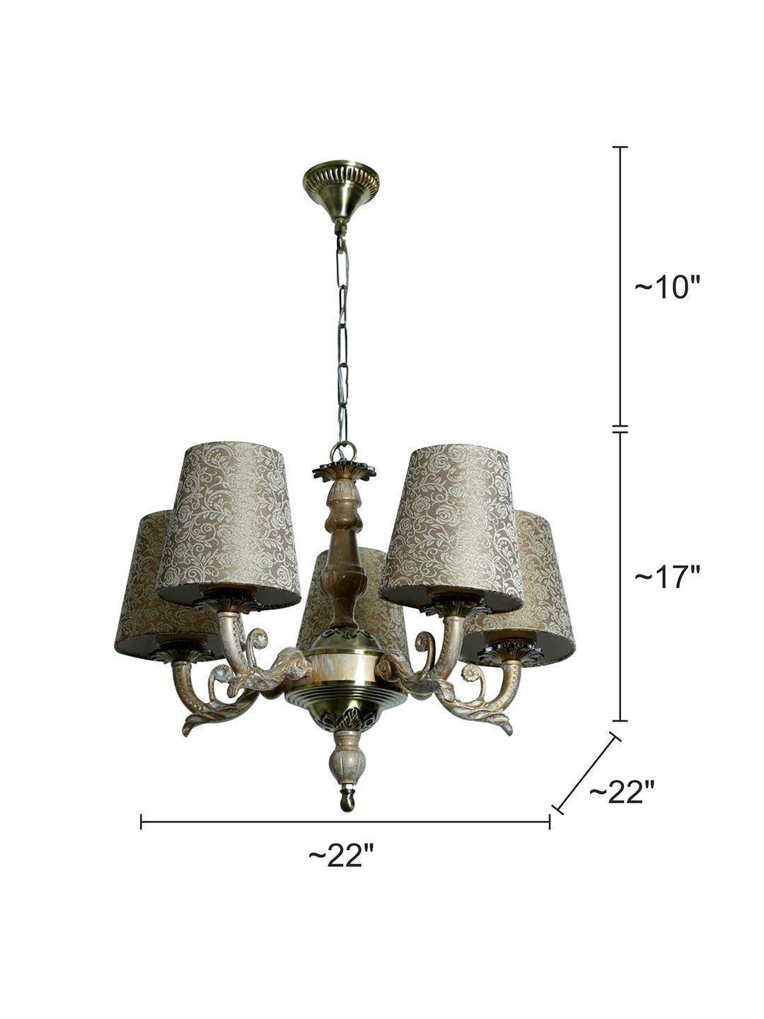 Golden Aluminum & Fabric White 5 Light Living Room Chandelier