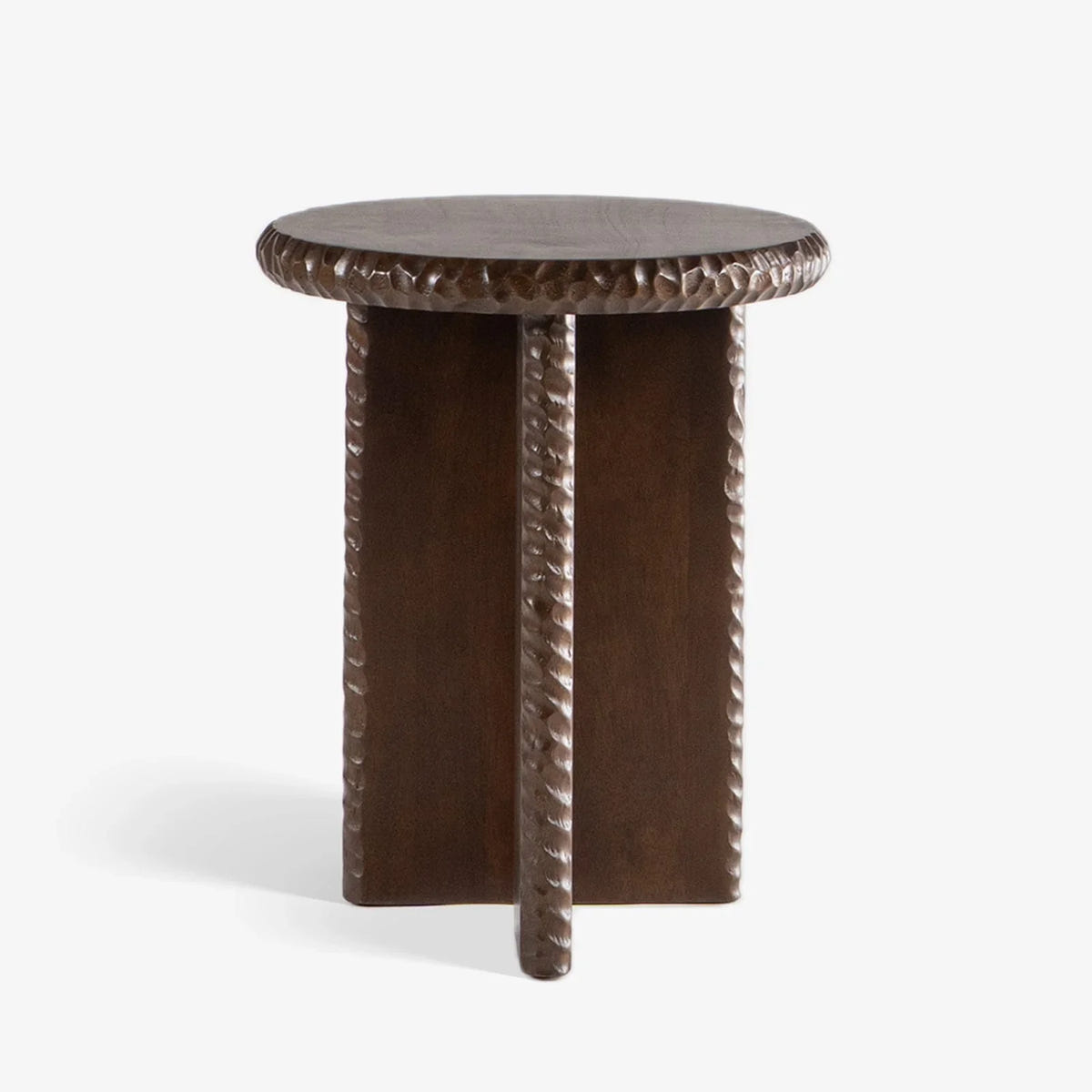 Naqsh Mango Wood Side Table | Ribbed Wooden End Table for Living Room & Bedroom