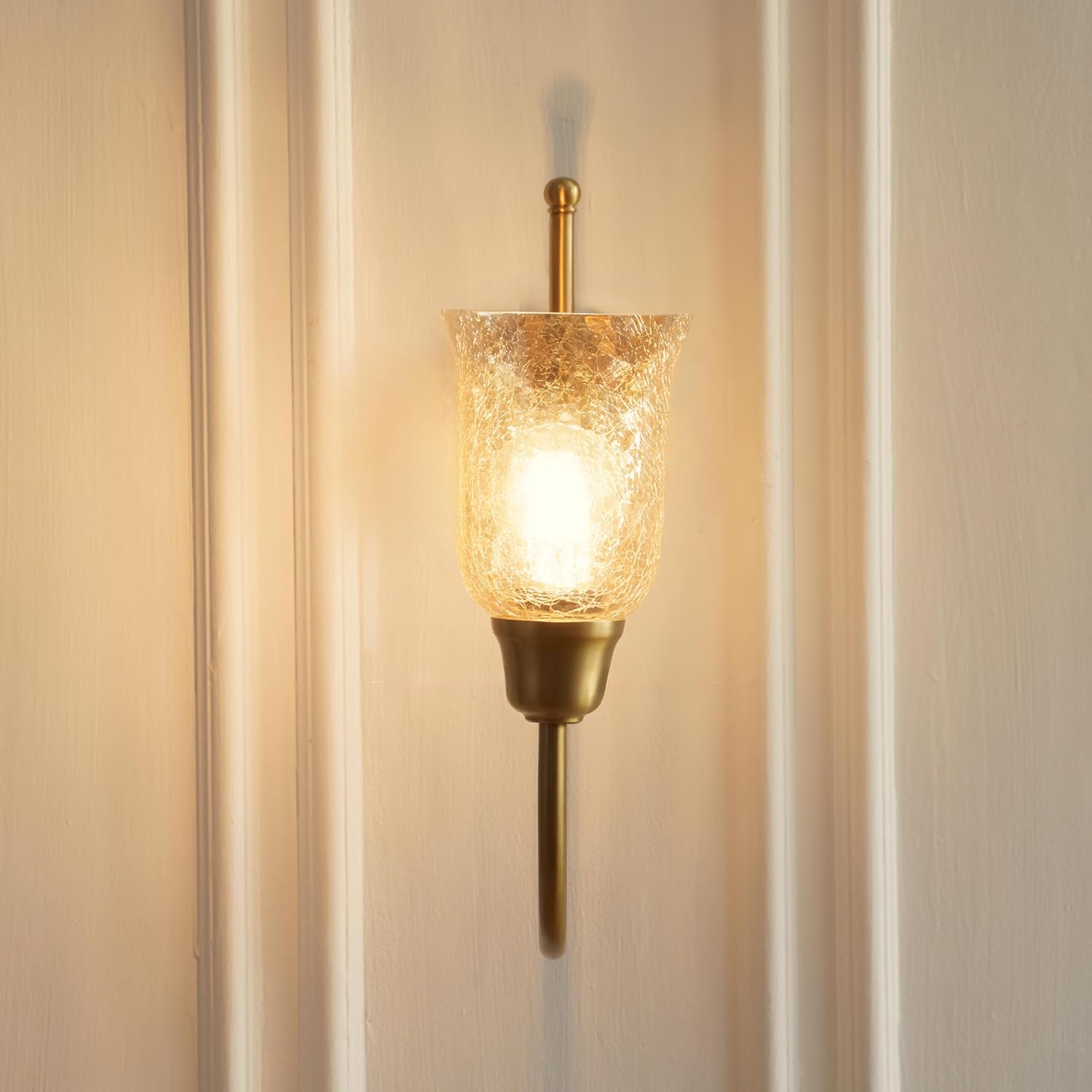 Hockey Wall Lamp Antique Brass Finish with Chimney Crackled Glass Shade for Living Room, Bedroom, and Home Decoration