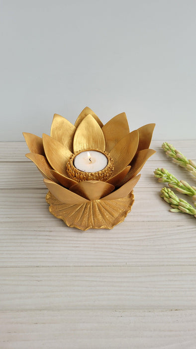 Golden Royal Lotus Tealight Holder