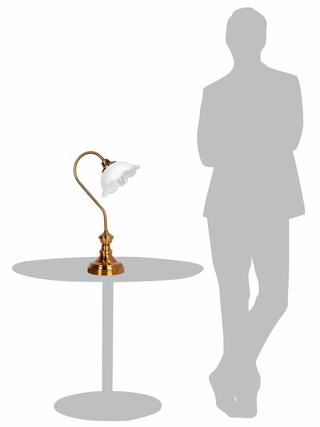 Antique Brass Retro Reading Lamp with Milky White Frilled Glass Shade