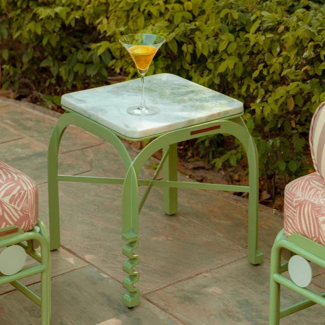 Dastoori Green Marble Side Table | Outdoor Designer Accent Table for Patio and Garden Spaces